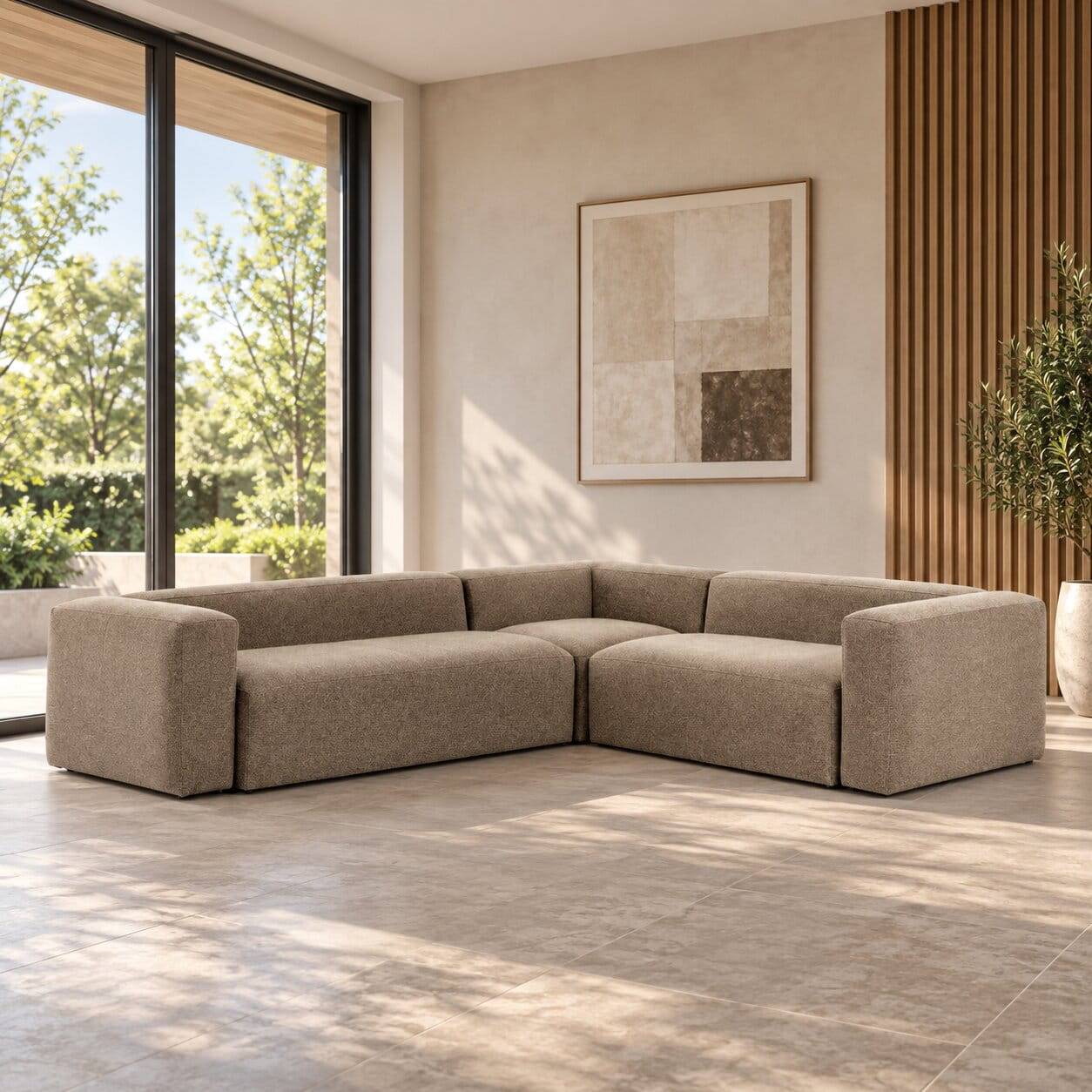 320x290 Eckcouch mit Armlehnen aus Chenille in Beige - Jenaro