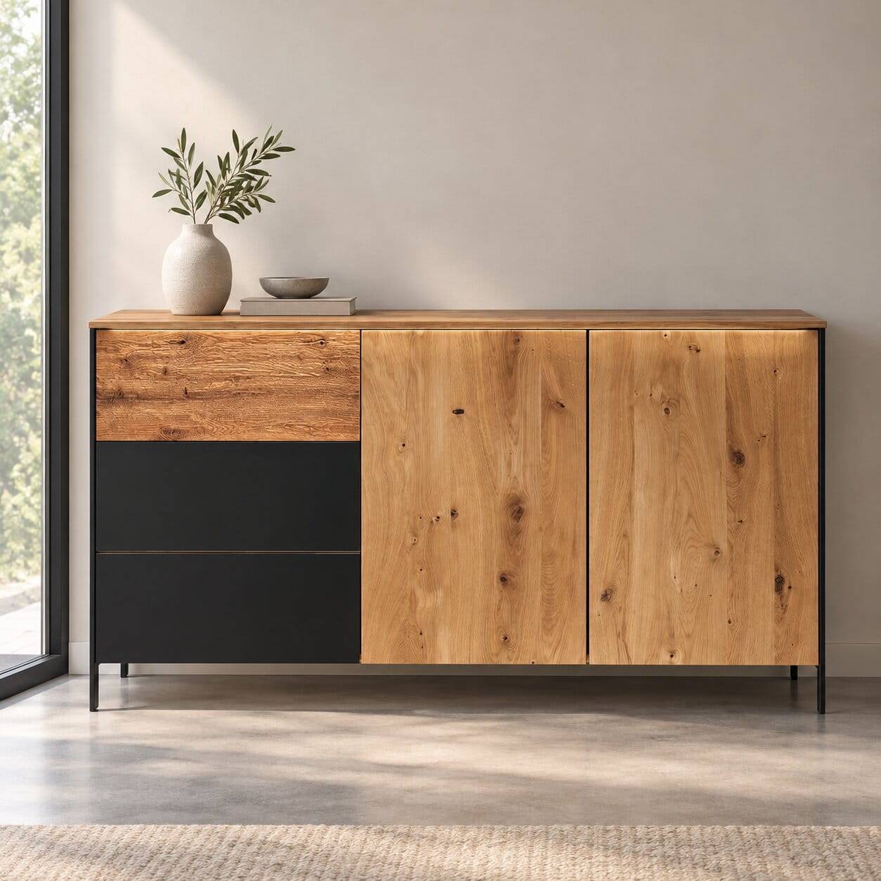 Modernes Sideboard in Wildeiche und Anthrazit - Claas