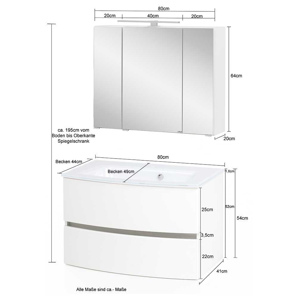 80cm breite Waschkonsole & Spiegelschrank - Neuvana (zweiteilig)