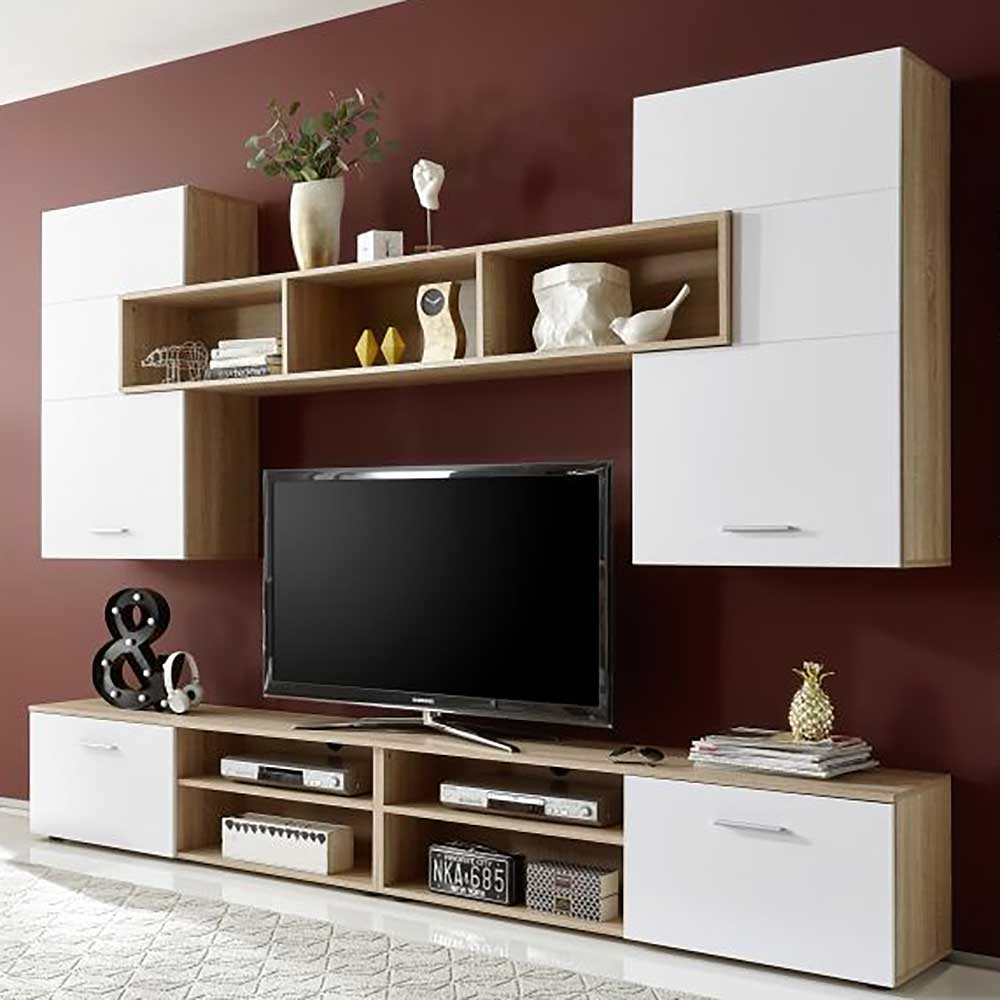 Wohnzimmer TV Wand in Weiß & Sonoma-Eiche - Eltania (fünfteilig)