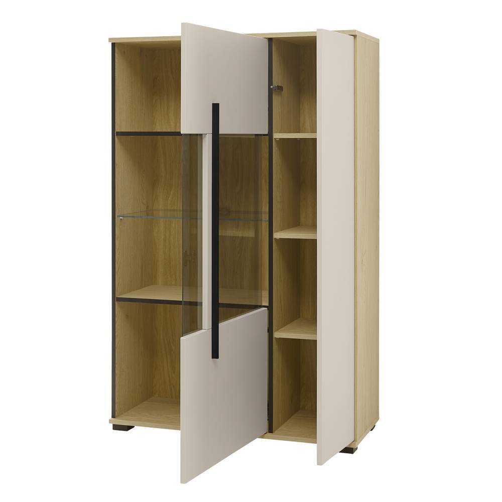 Highboard-Vitrine in Beigegrau - Raisa