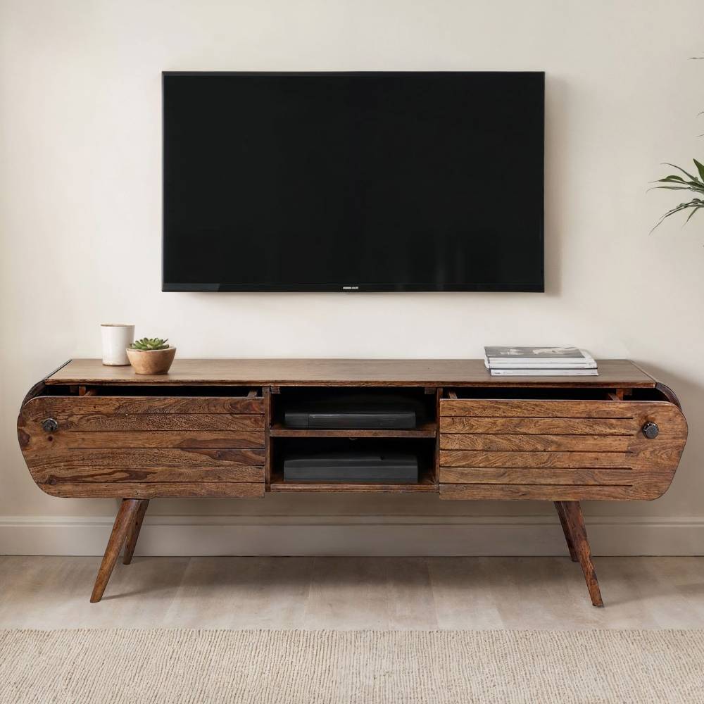 Design TV-Board aus Sheesham Massivholz - Polariso