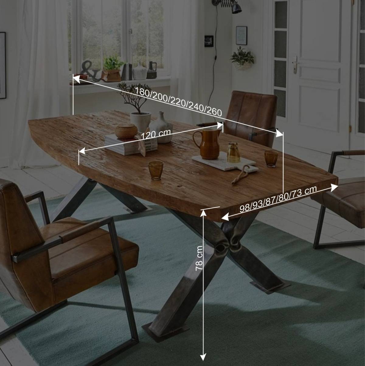 Loft Design Tisch Pluro mit Altholz Teak und Stahl