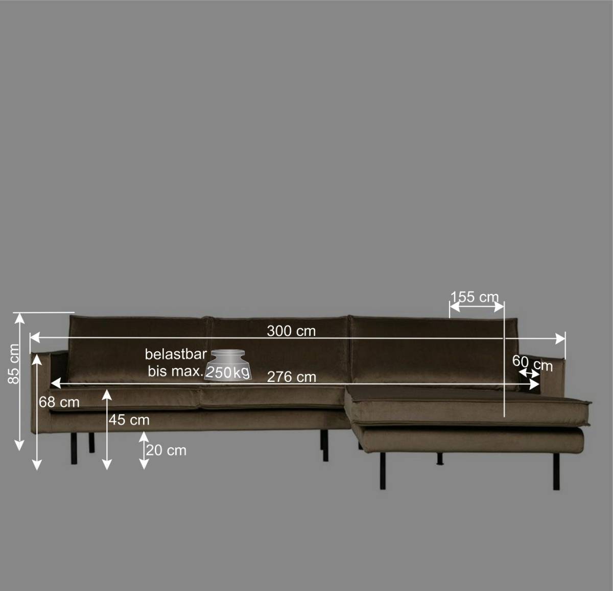 Eckcouch in Dunkelgrün Velvet - Mapel