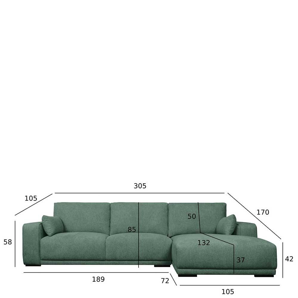Federkern Ecksofa in Grün Stoffbezug - Tree