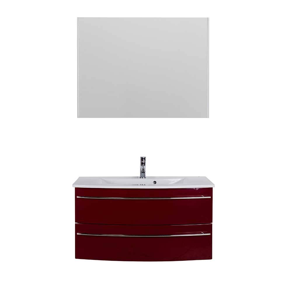 Roter Waschplatz mit LED Spiegel hängend - Choco (zweiteilig)