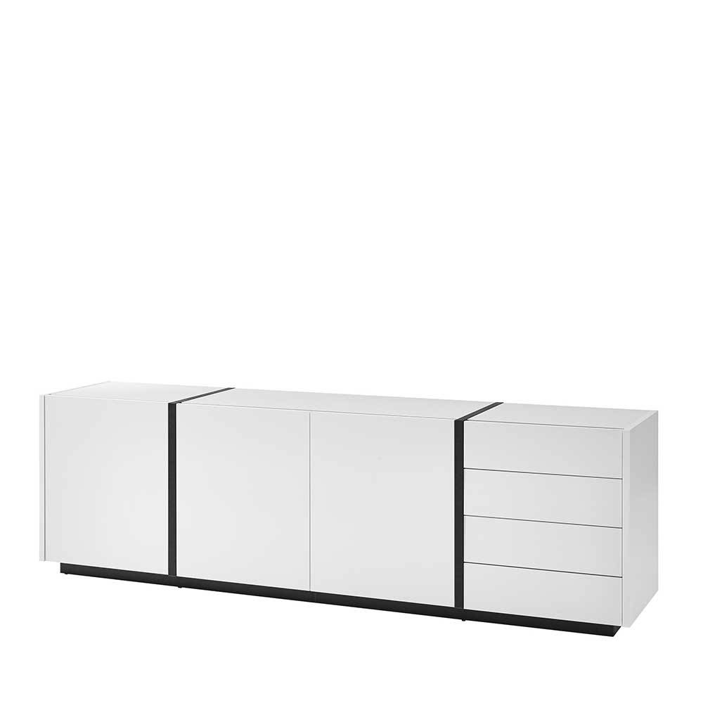 212 cm breites Sideboard in Weiß mit Schwarz - Laucata