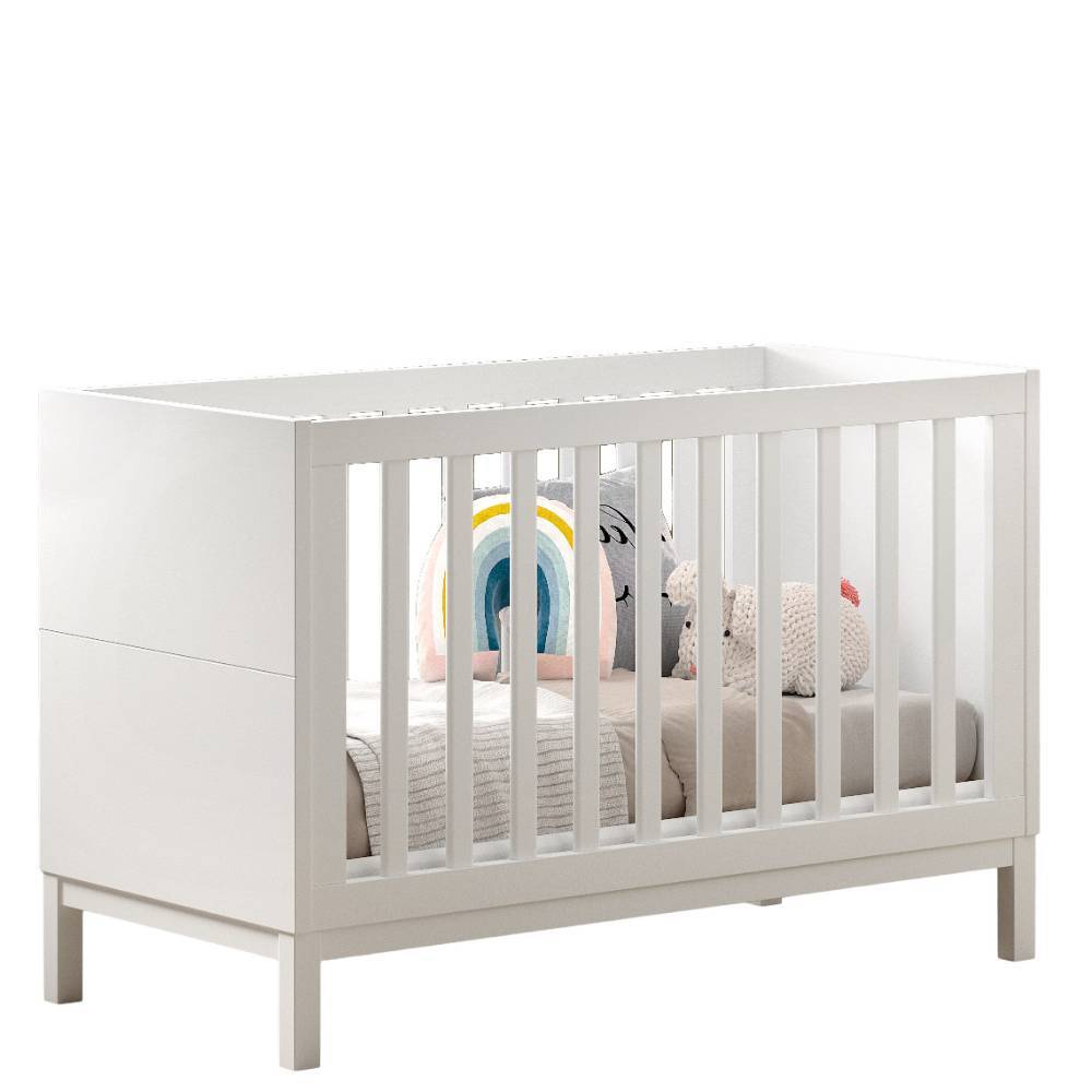Weißes Gitterbett für Babys mit verstellbarem Lattenrost und weicher Matratze – Crocinol