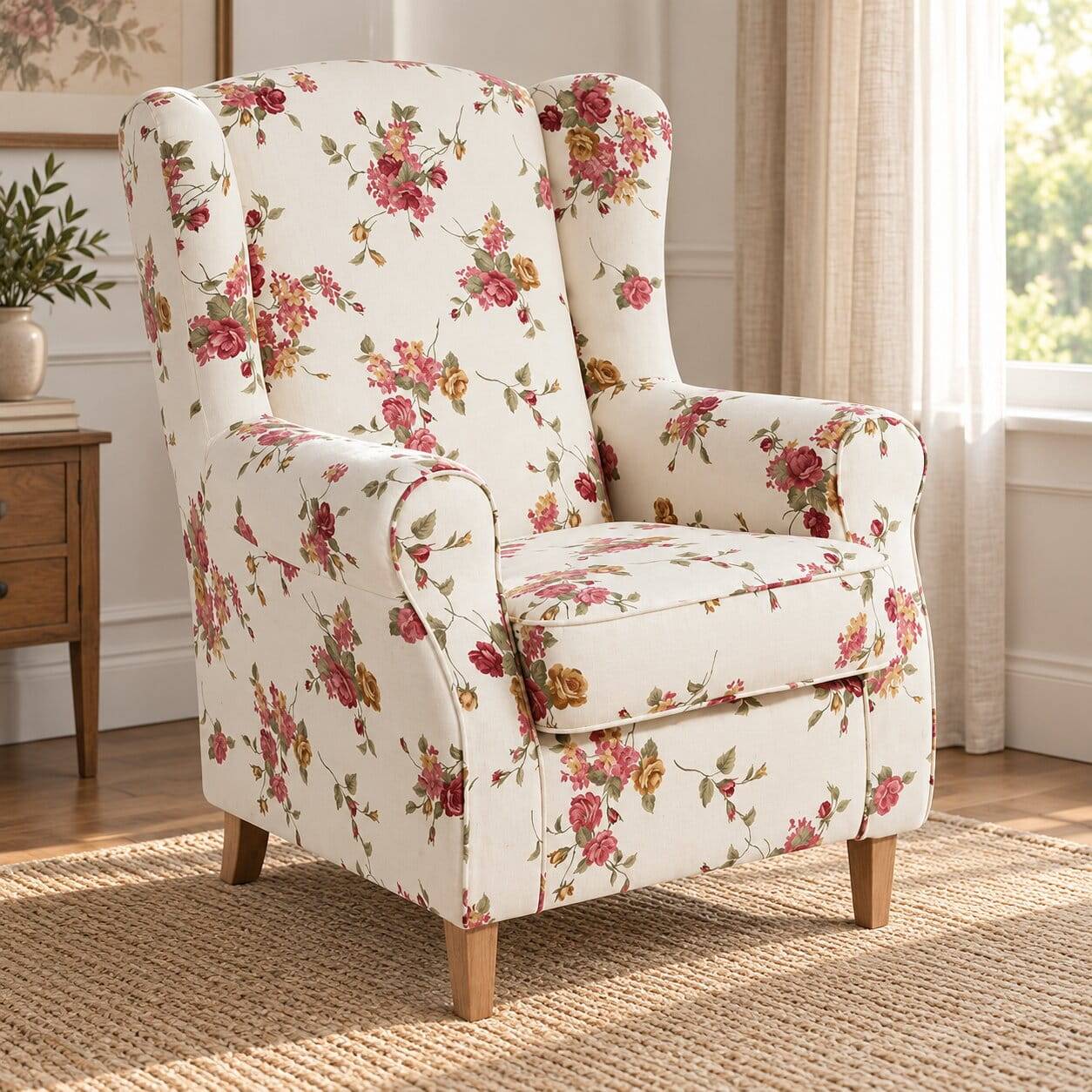 Landhaussessel mit Blumen Stoff und Federkern - Blackbeard
