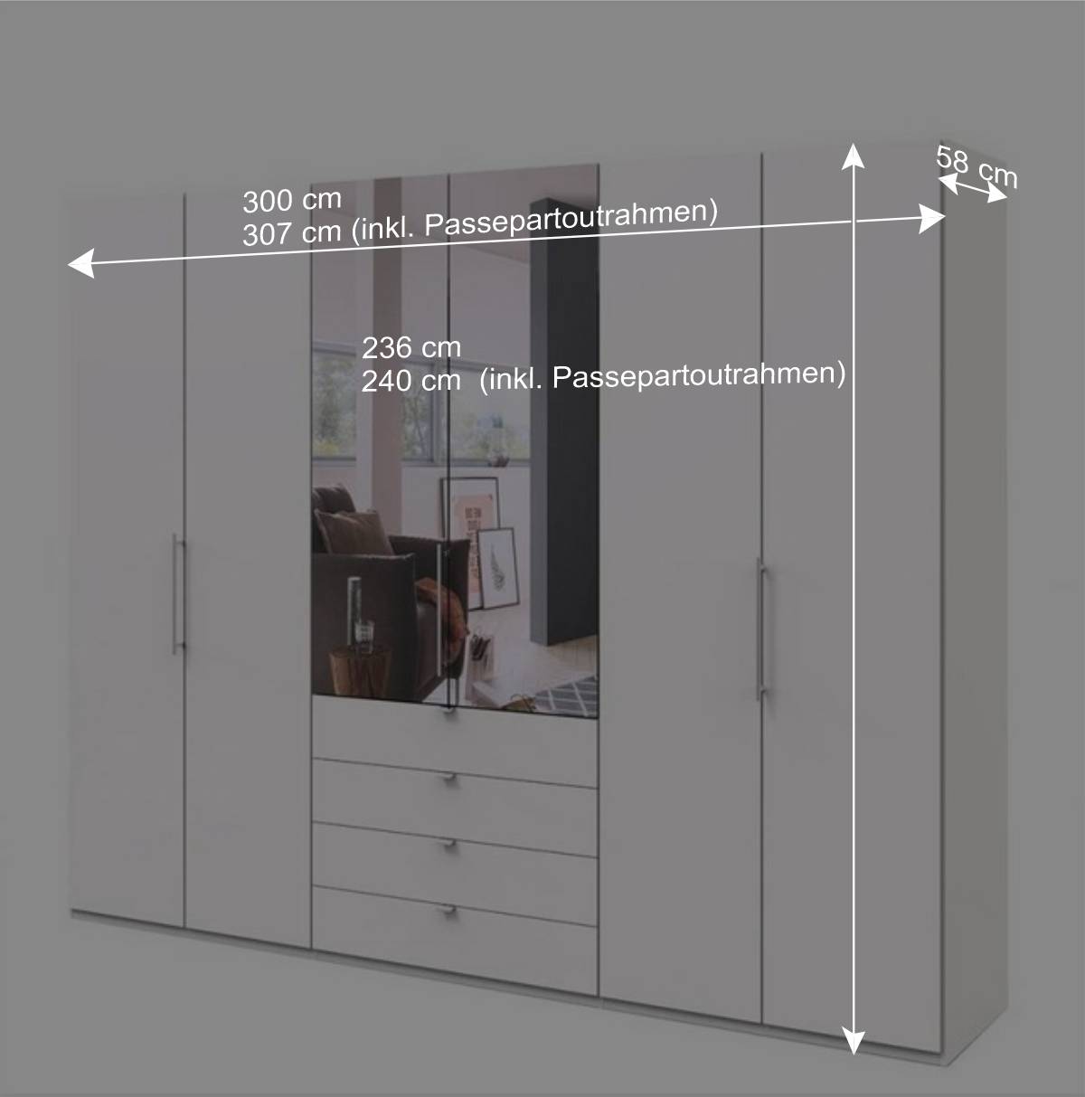 Schlafzimmer-Kleiderschrank mit Gleittüren & Schubladen - Donpiave