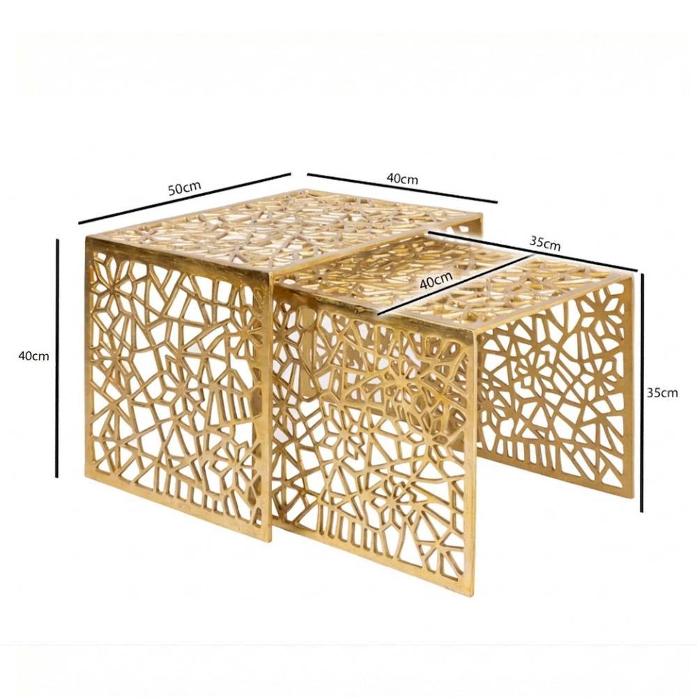 Design Couchtisch Duo aus Aluminium Maße und Abmessungen der goldenen Tische – Zentalim