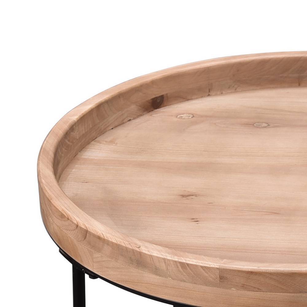 Runde Holzplatte im Tablettdesign des Beistelltisches mit sichtbarer Maserung – Western