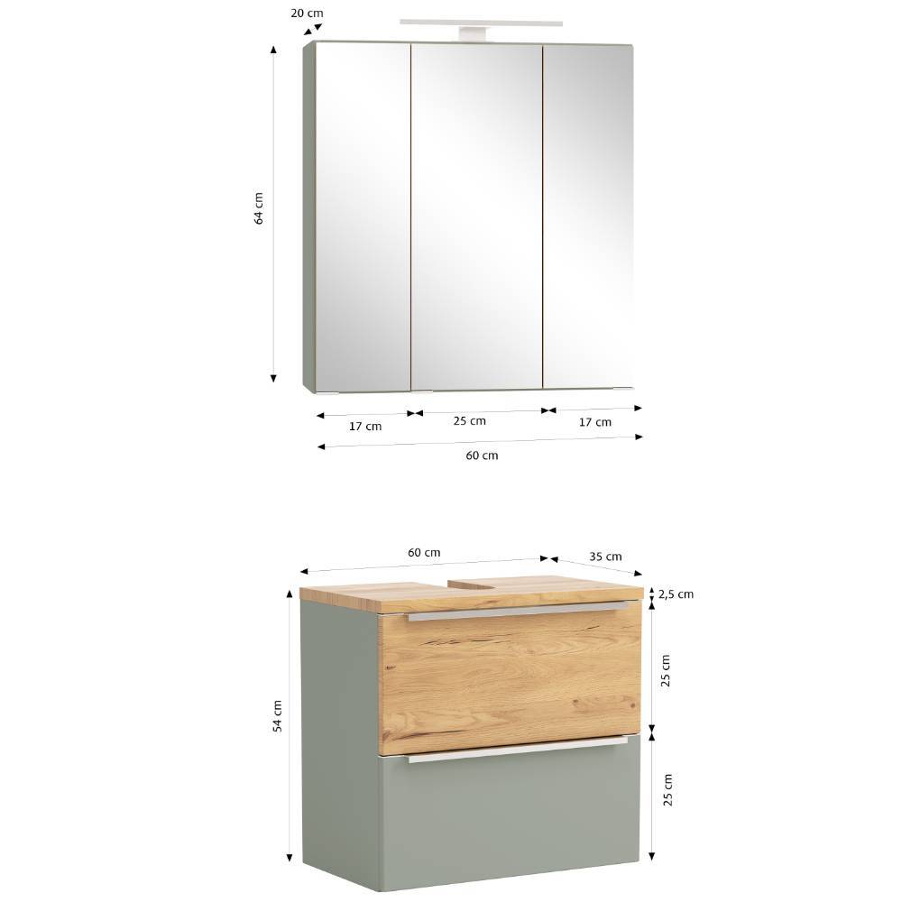 Waschbeckenschrank & Spiegelschrank Set - Malivtros (zweiteilig)
