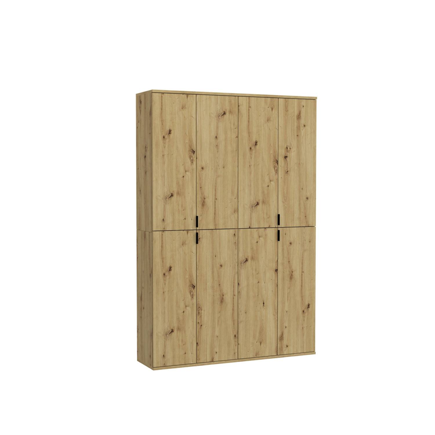 Schlankes zweiteiliges Dielenschrank-Set in Artisan Eiche Holzoptik mit schwarzen Griffen – Pretty