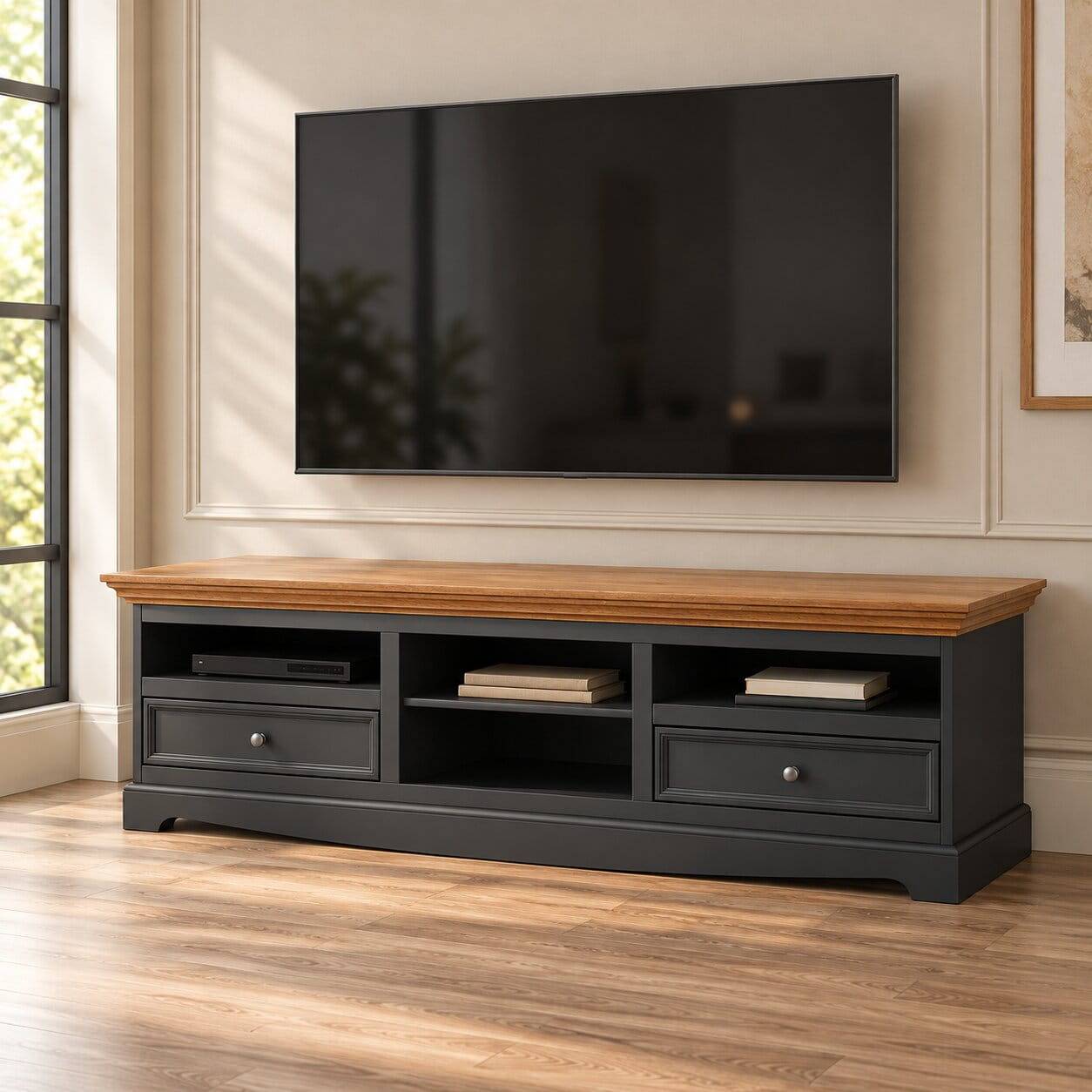Modern Country TV Board in Grau & Kiefer - Eromsia