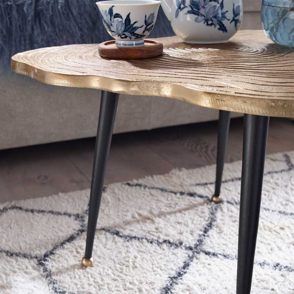 Metall Couchtisch mit Alu Platte im Baumscheiben Design - Lavetras