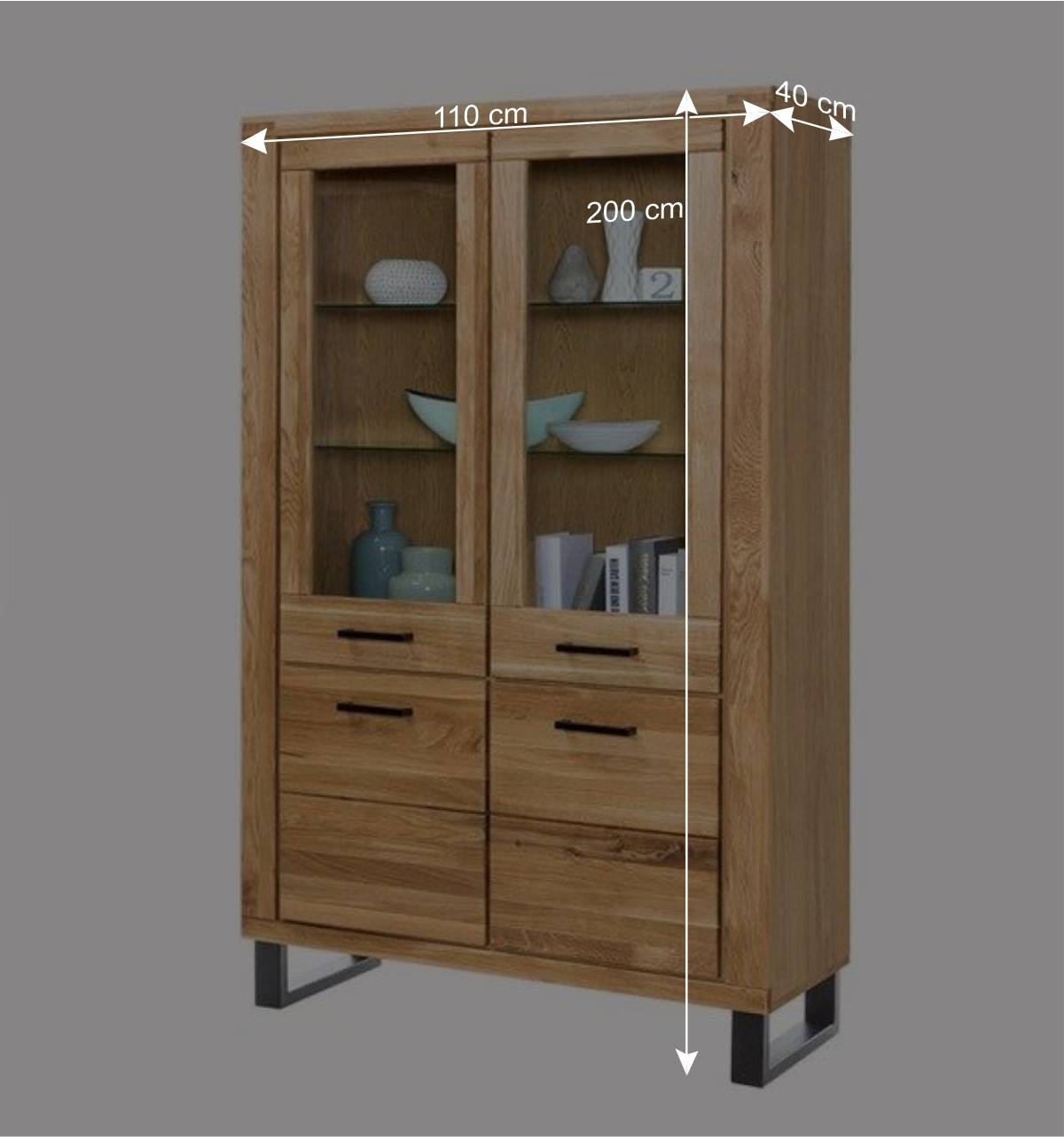 Loft Vitrinenschrank in teilmassiver Wildeiche - Arello