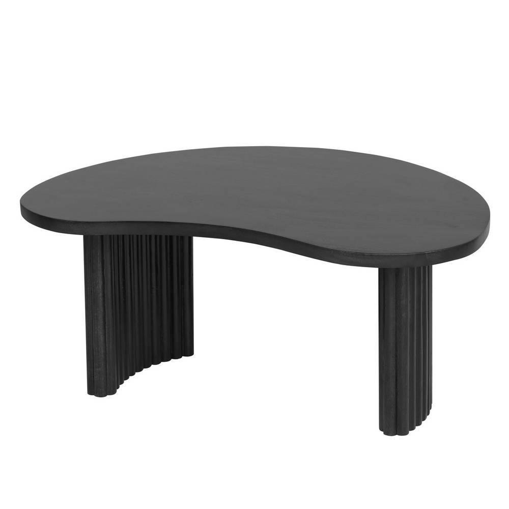 Moderner schwarzer Couchtisch im Nierendesign mit gerillten Beinen für das Wohnzimmer – Lilano
