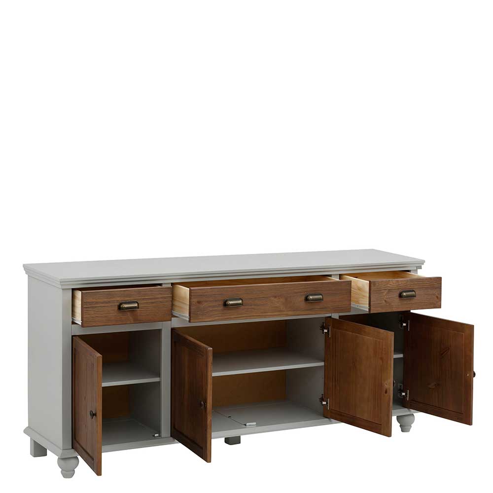 Offenes Landhaus Sideboard in Holz Braun mit Einlegeböden und drei ausziehbaren Schubladen – Veproma