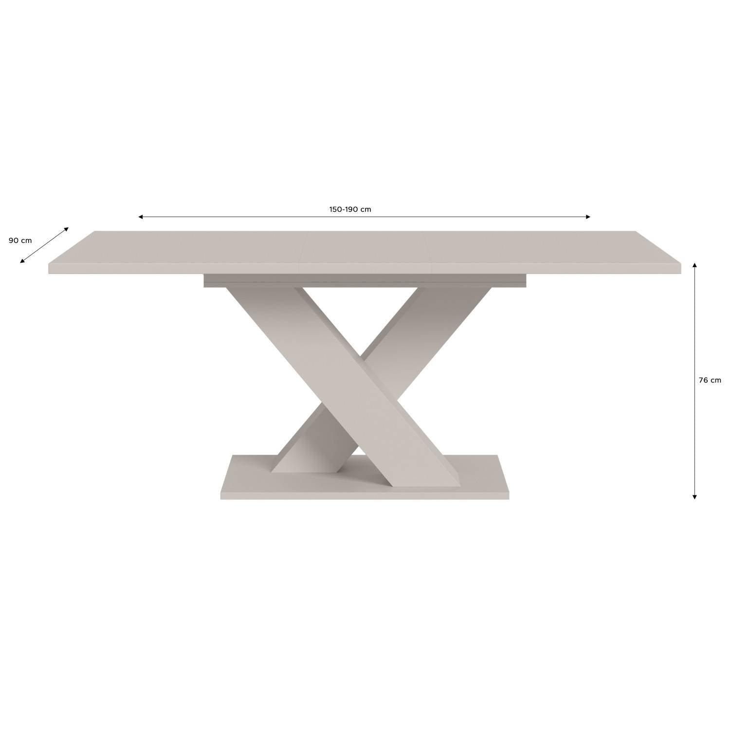 Ausziehtisch in Kaschmir Nachbildung mit Maßen 150-190 cm Länge, 90 cm Breite und 76 cm Höhe – Seal