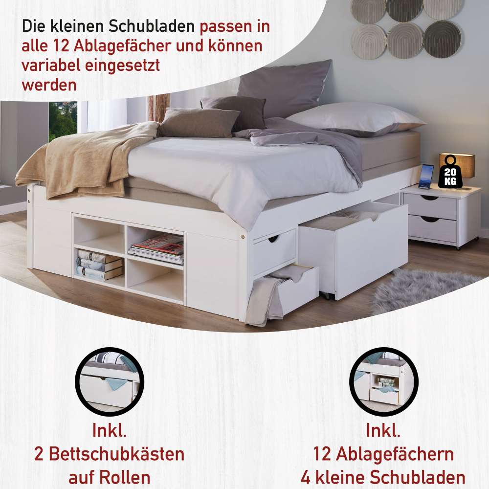 Stauraumbett Nanini in Weiß