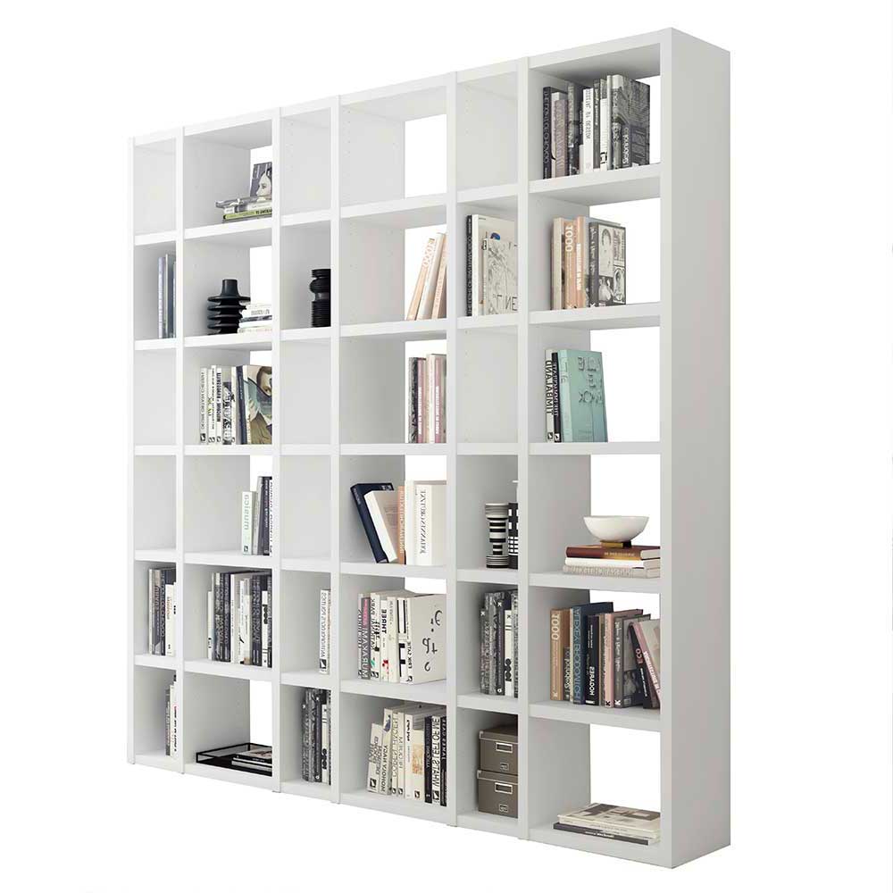 Weißes Regal für Bücher 216x222x34 cm groß - Yoanna