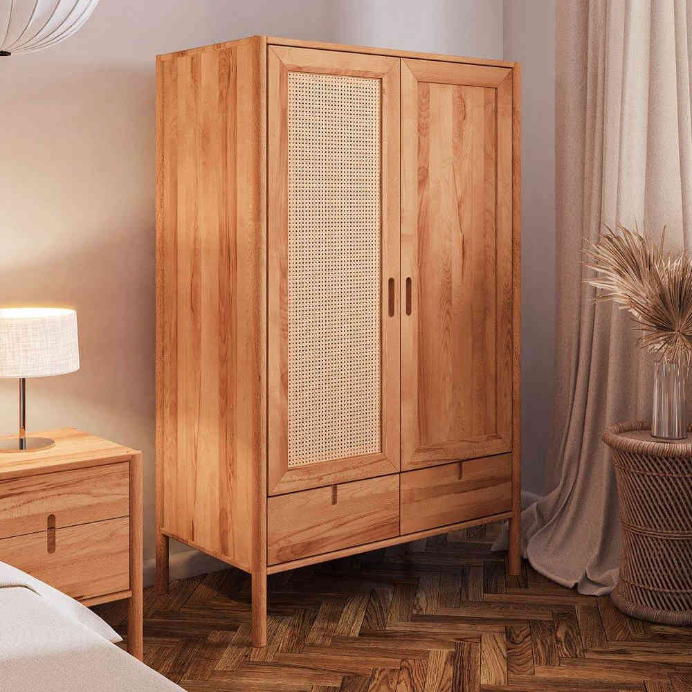 Massivholz Kleiderschrank mit 2 Türen & Schublade - Indrya