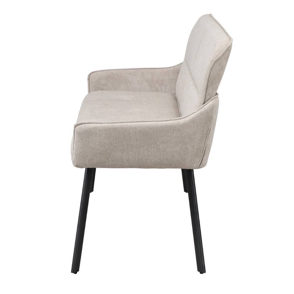 Seitenansicht des gepolsterten Zweiersofas in Taupe für den Essbereich – Fridoloria