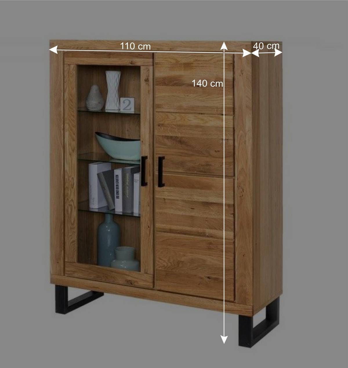 Teilmassives Highboard einseitig Glas - Arello