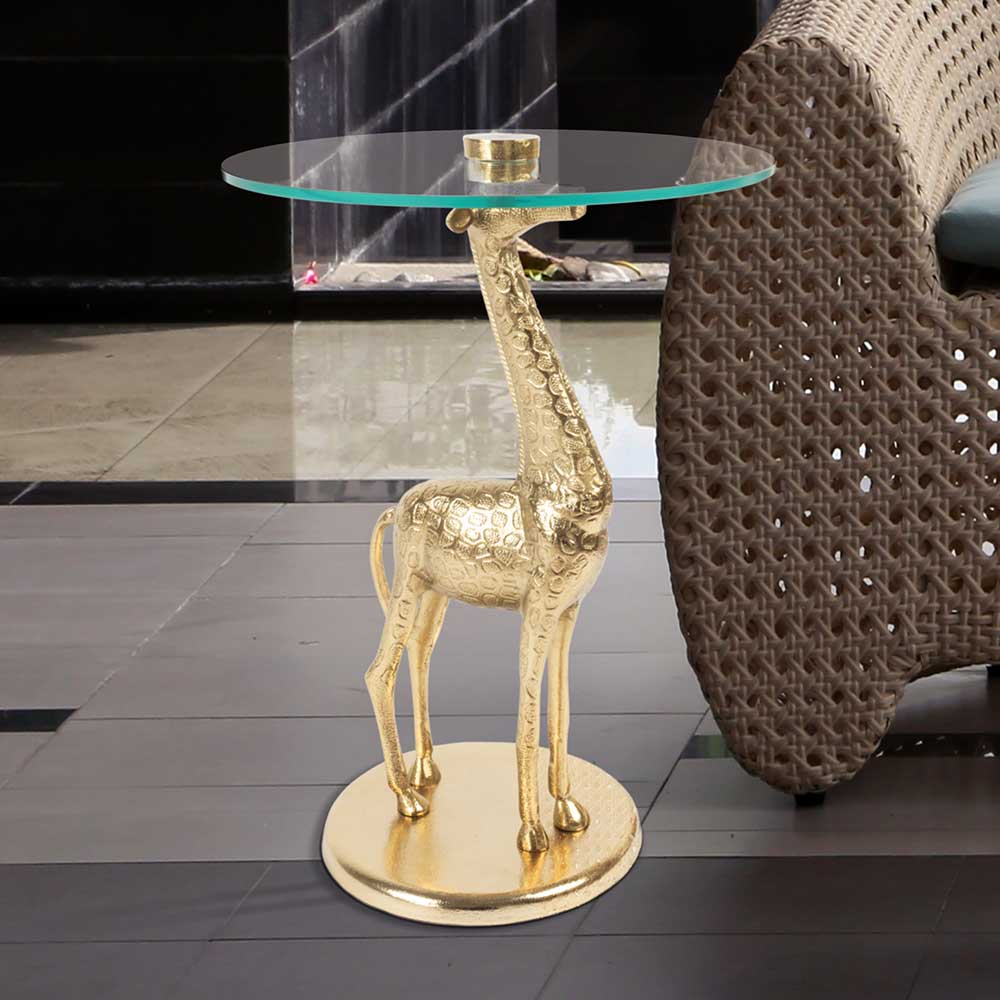 40x58x40 Glastisch mit Design Gestell Giraffe - Tujamy
