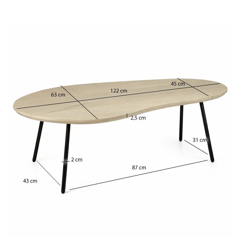 Wohnzimmer Nierentisch aus Mangoholz White Wash Maße und Abmessungen im Überblick – Yaniz