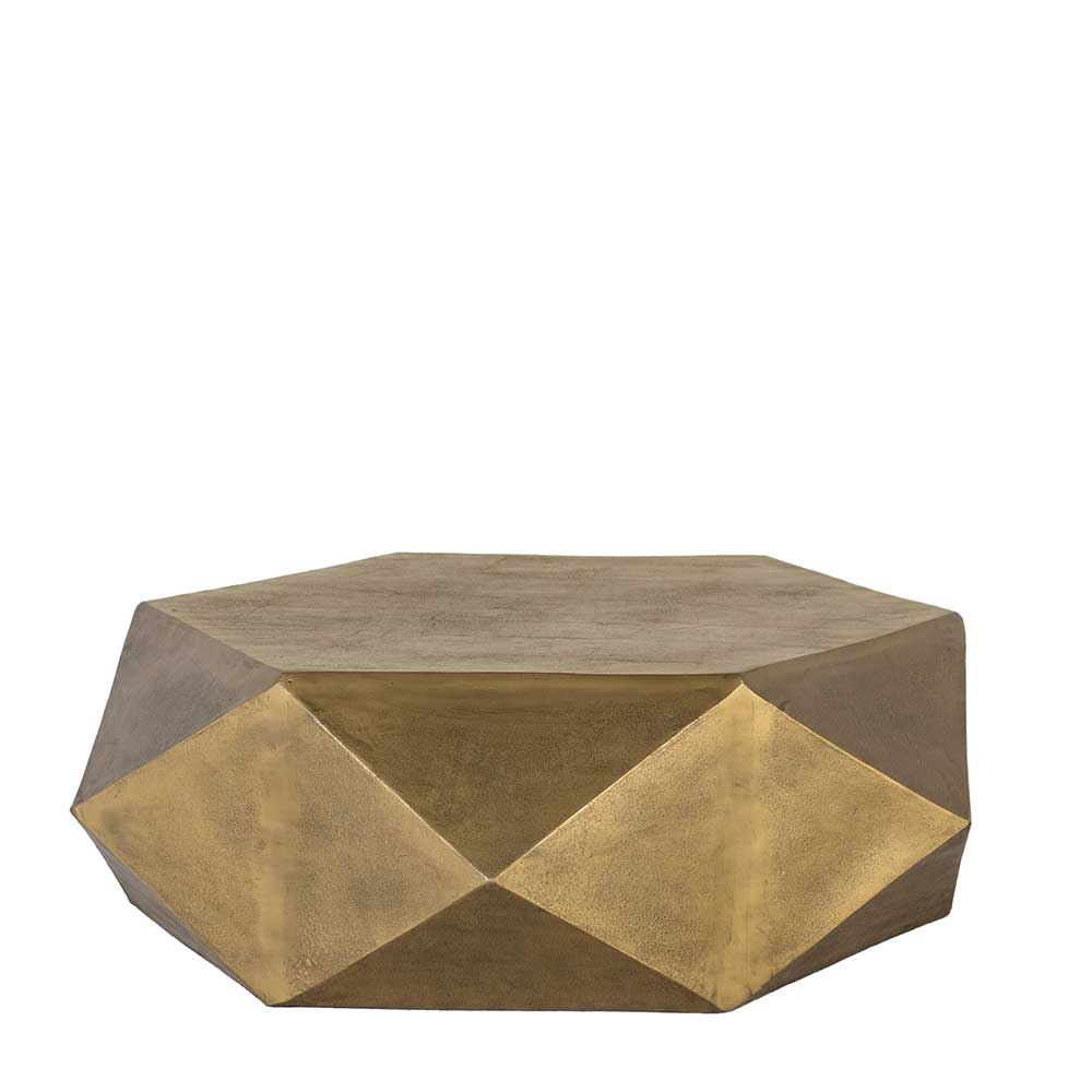 Sechseckiger Couchtisch aus Alu Guss in Gold - Geniale