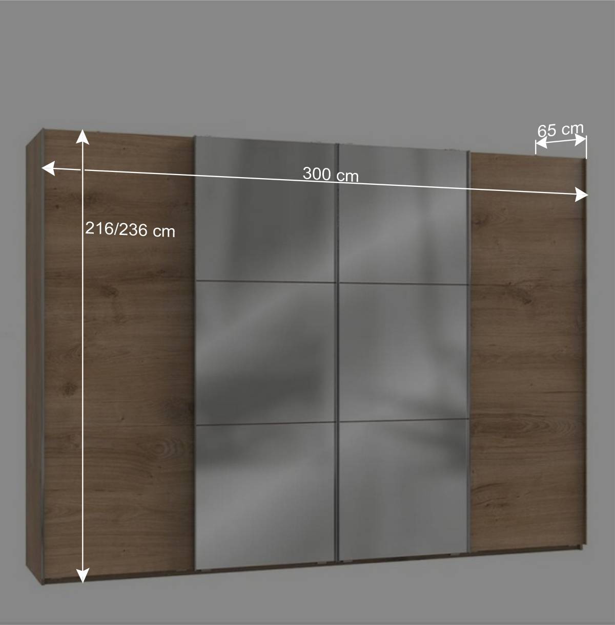 300cm Kleiderschrank in Plankeneiche mit Spiegeln - Dagidoyo