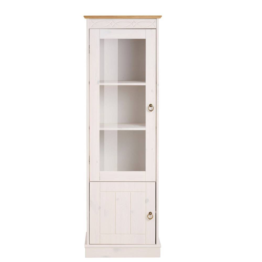 1-türige Landhausvitrine in Weiß und Kiefer Honig - Zentra