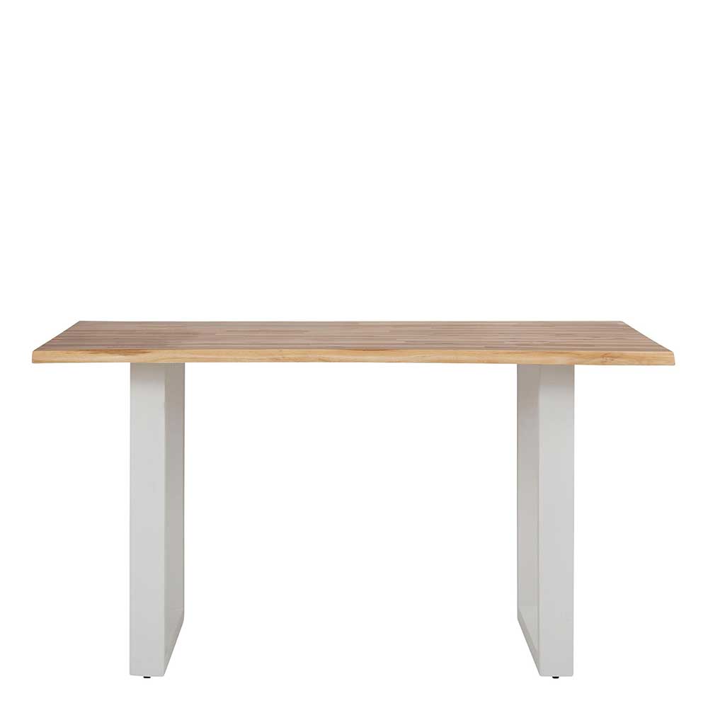140x85 Akazie Holztisch mit weißem Bügelgestell - Ohson