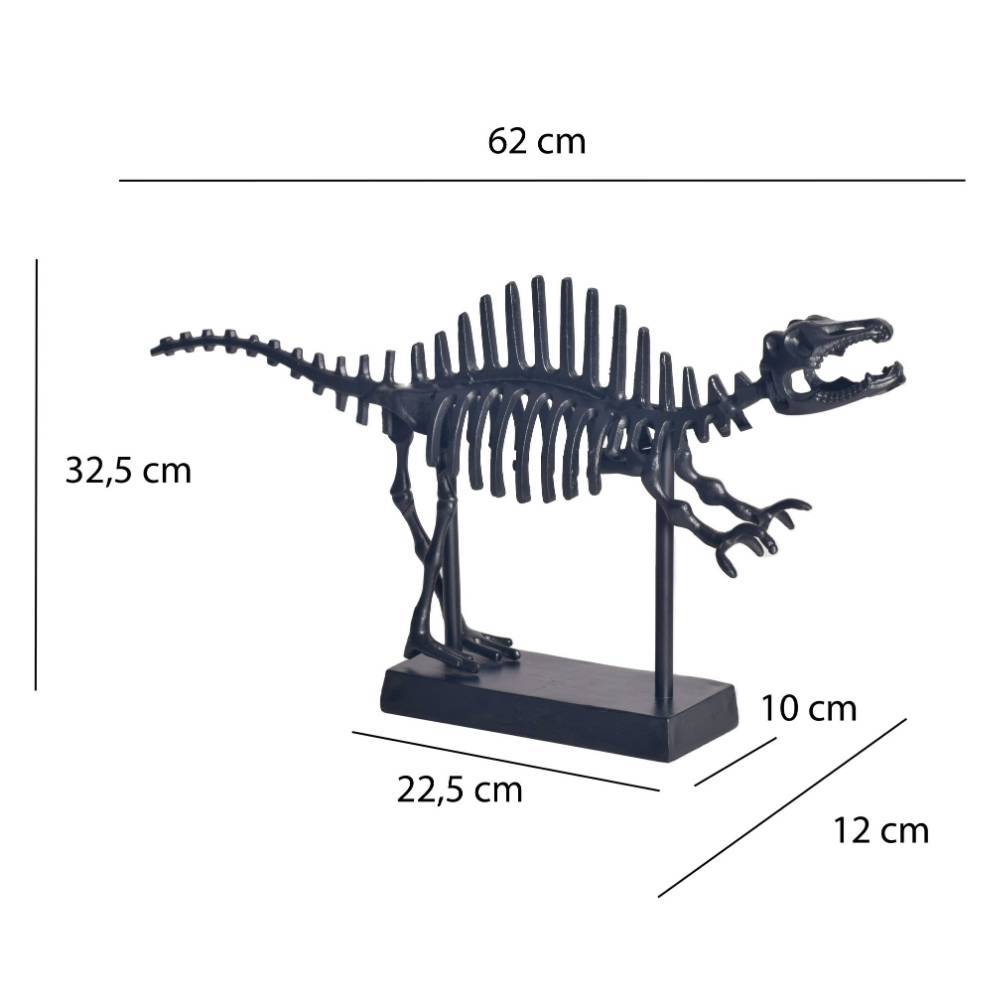 Schwarze Metall Dinosaurierskelett Skulptur mit detaillierten Maßen und Abmessungen – Marzias