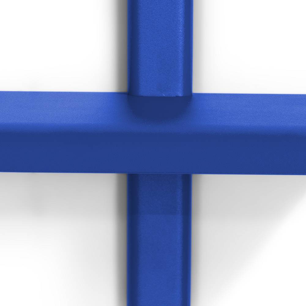 Blaue Oberfläche des stabilen Metall-Wandregals in Kreuzform – Nikolan