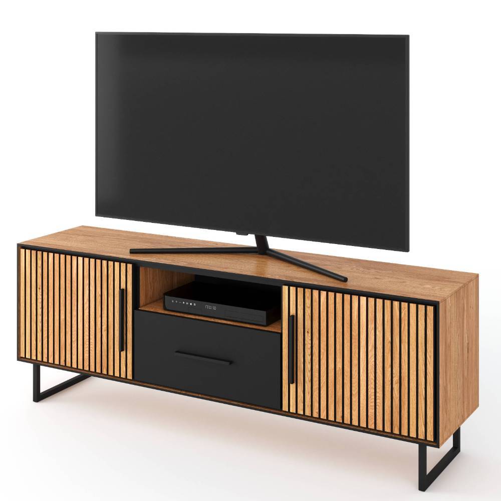 TV Lowboard in Eichefarben und Schwarz - Mantua