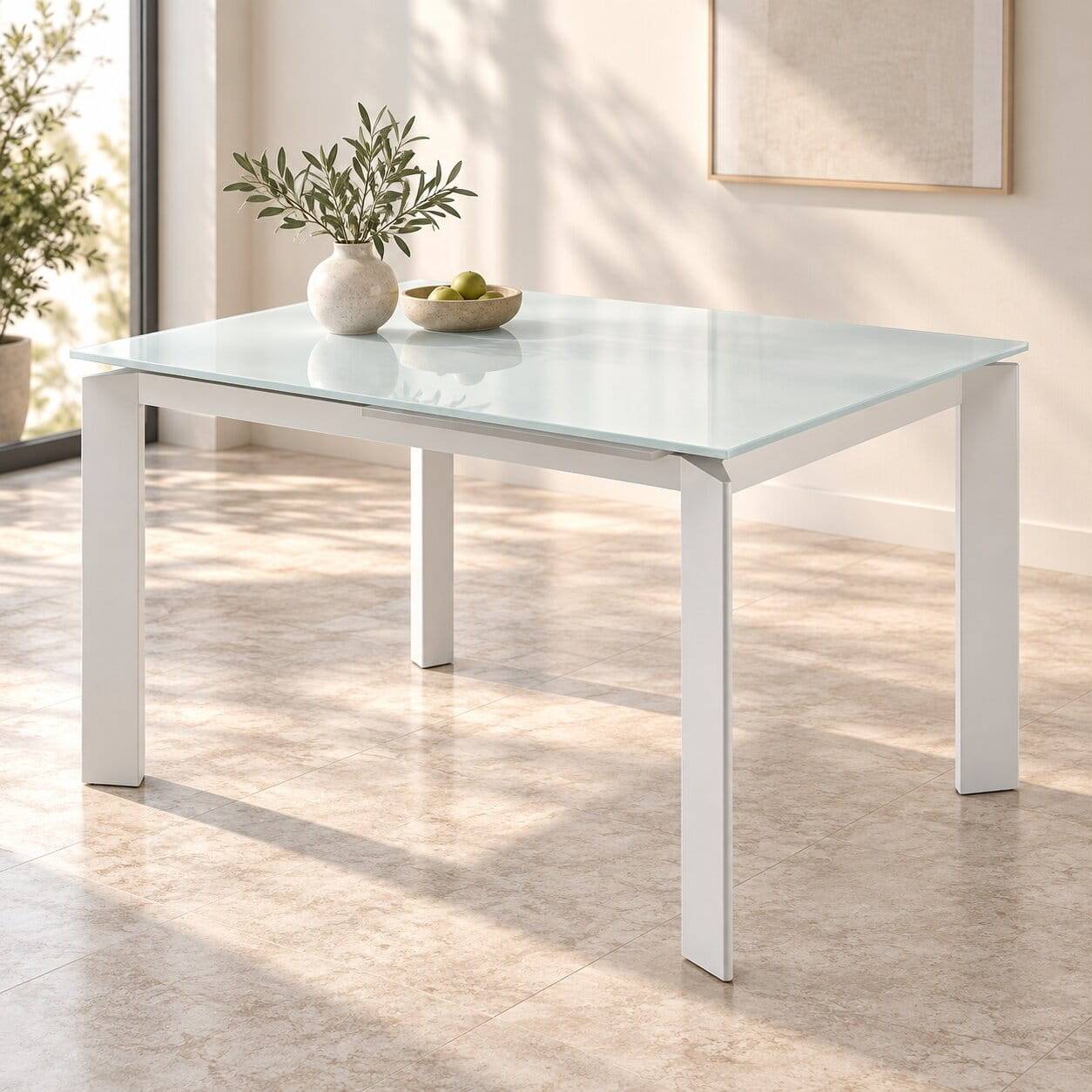 Weißer Glas-Esstisch verlängerbar - Feconda