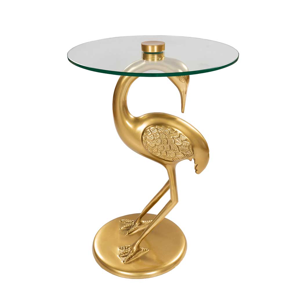Glasstisch mit Fuß in Gold Vogel Design - Ennah