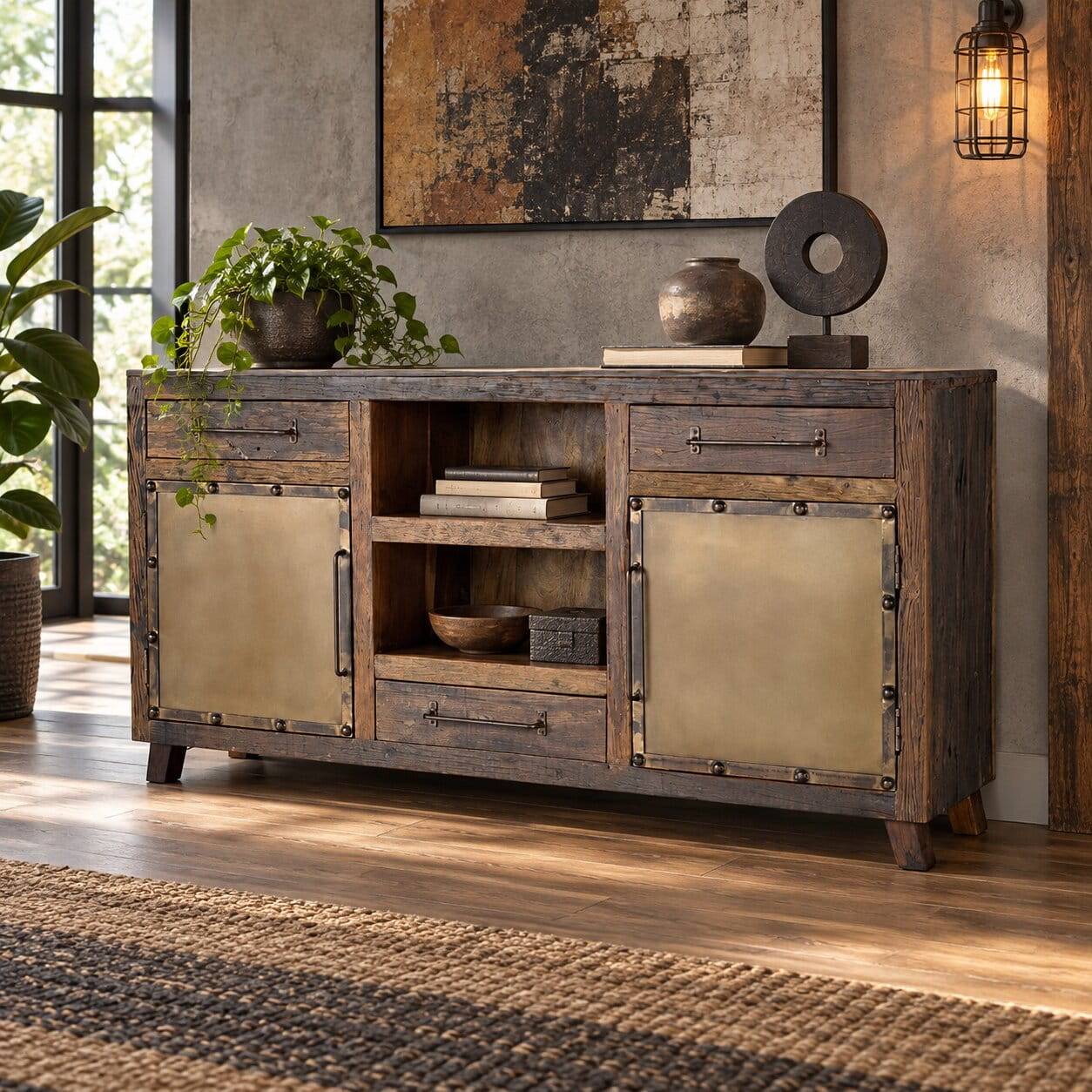 Industrial Sideboard aus Altholz und Metall - Stock