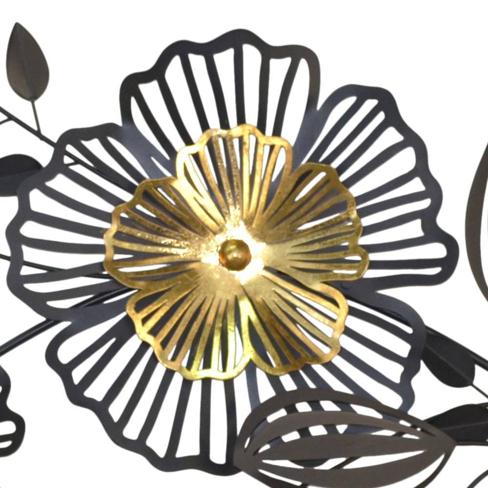 Metallblüte schwarz-gold mit filigranen Blütenblättern als Wanddekoration – Satyno