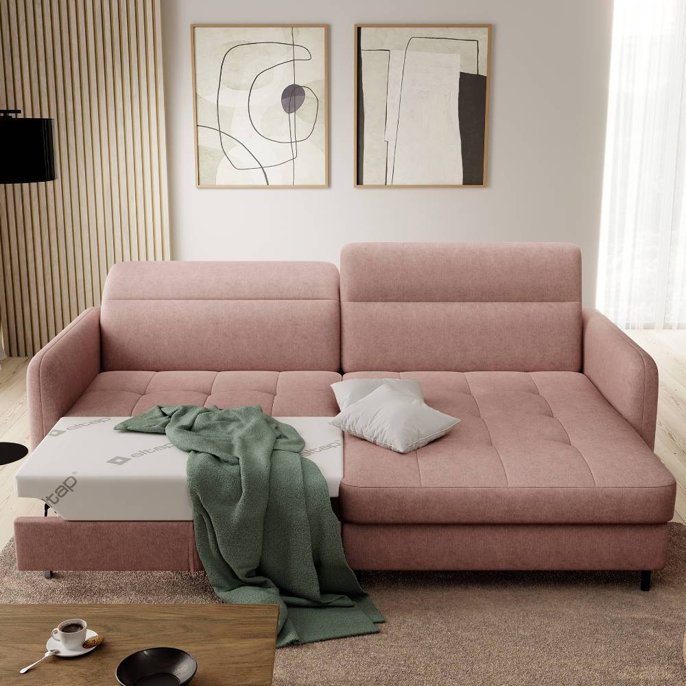 Altrosa Schlafsofa mit Bettfunktion und großer Liegefläche für Gäste – Drujano