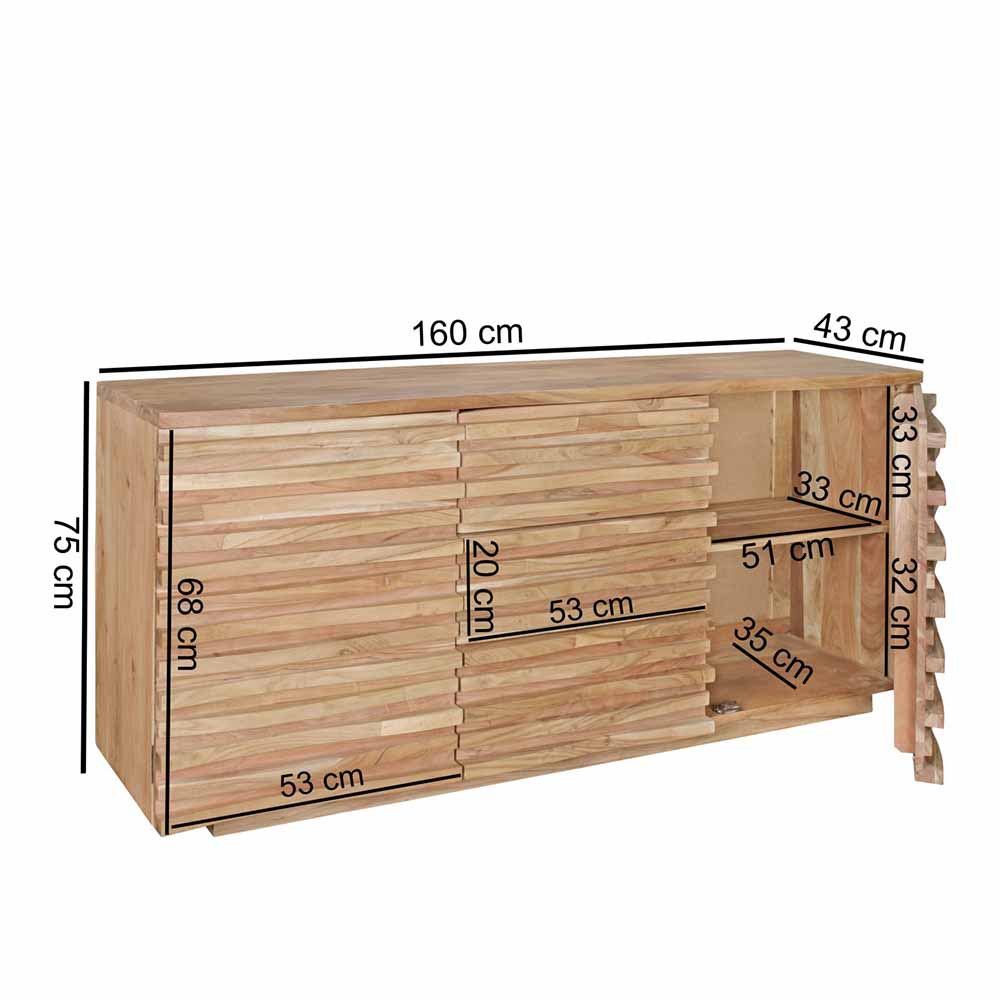Rustikales Design Sideboard Pisino aus Holz Akazie massiv