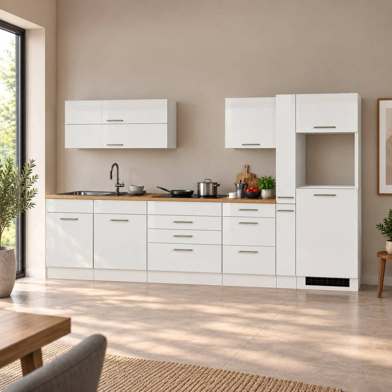 Weiße Leerblock Küche 320cm - Cuneo (achtteilig)