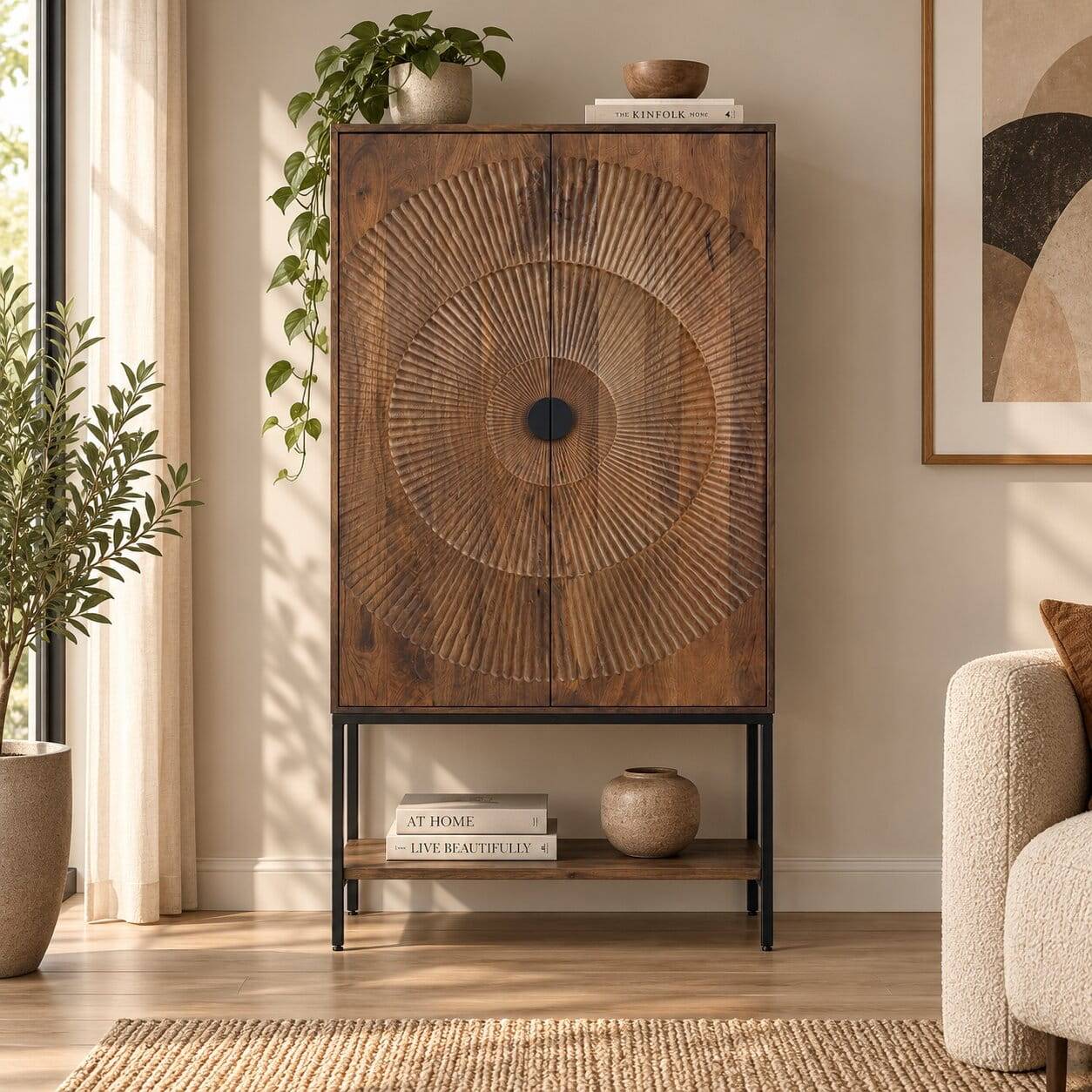 Design-Highboard in Walnussfarben Mangoholz - Epos