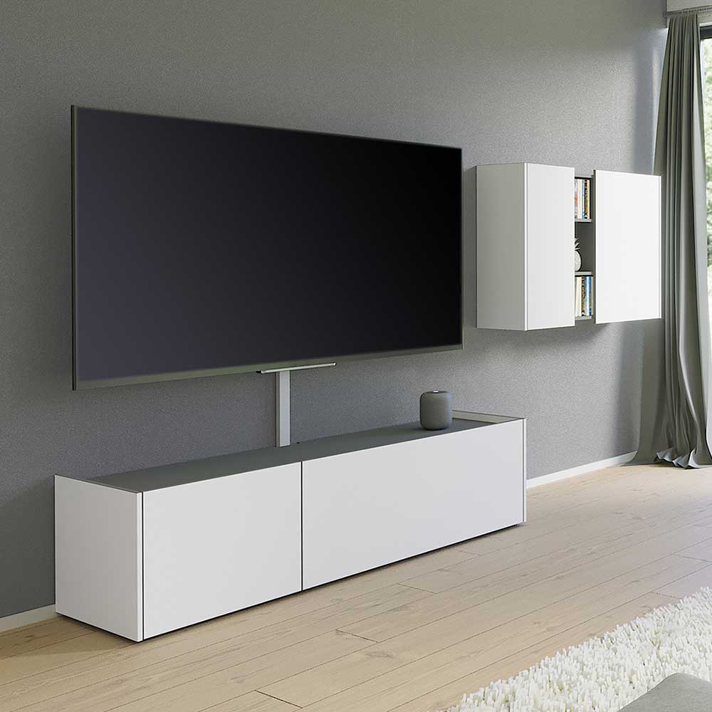 Set TV Anbauwand in Weiß & Grau - Lilka (zweiteilig)