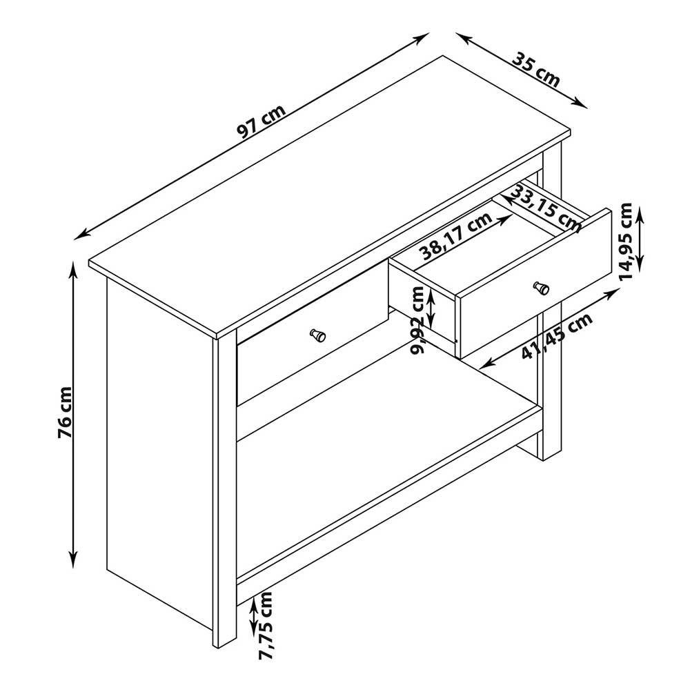 97x76x35 cm Konsolentisch in Eichefarben - Eliandas