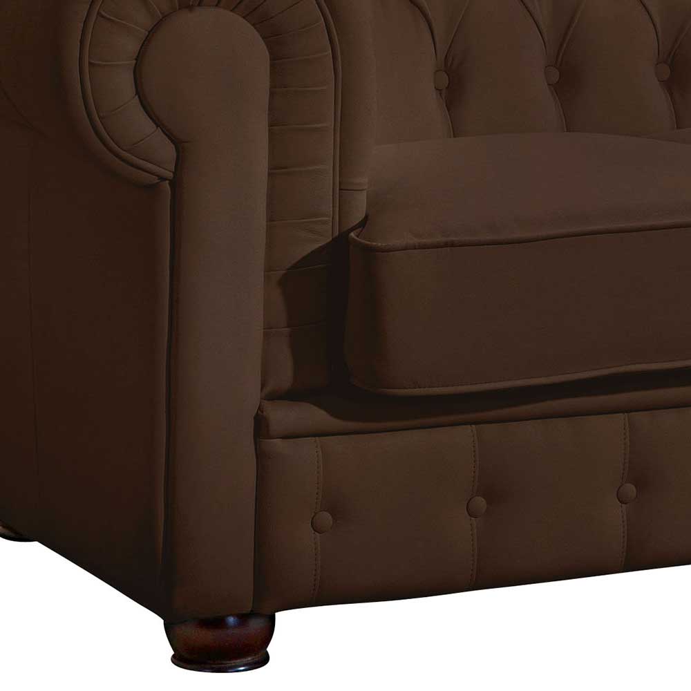 Chesterfield Couch aus Kunstleder in Braun - Cementa