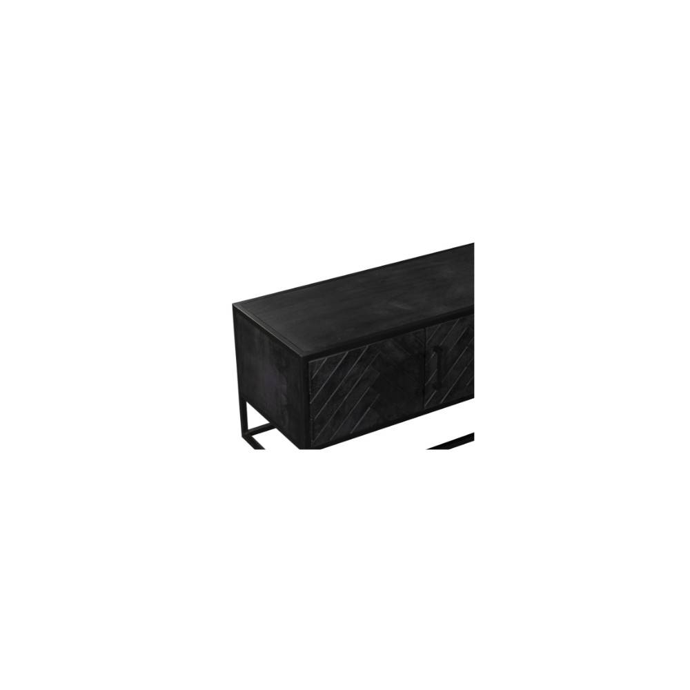 Seitenansicht des schwarzen TV Sideboards mit markantem Fischgrätmuster – Lida